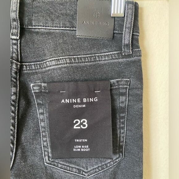 NWT Anine Bing Tristen Skinny Black Jeans Stoned Flare Mid Rise Size 23 - Picture 9 of 12